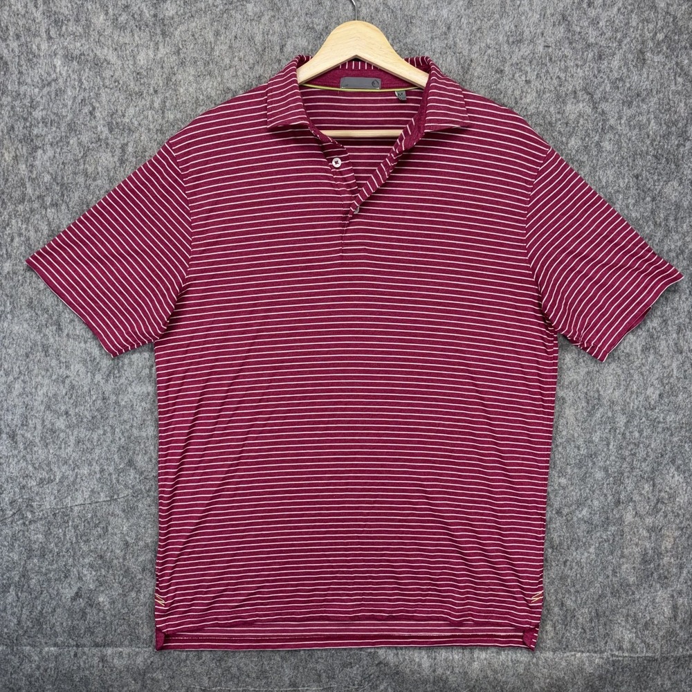 Tasc Polo Shirt Men's Medium Short Sleeve Striped Red Stretch Golf Bamboo